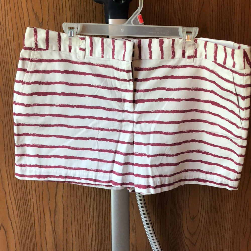 White and burgundy shorts
